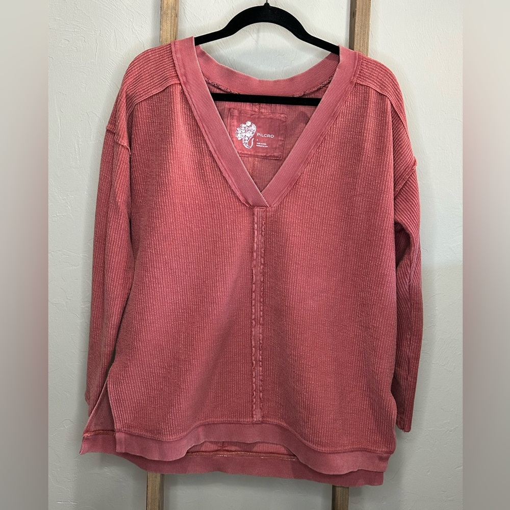 Anthropologie Pilcro Textured V-Neck Top Sweater